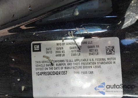 2013 Buick Verano Convenience Group from USA, damaged, VIN 1G4PR5SK2D4241357